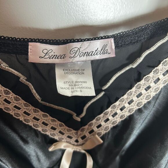 VINTAGE Y2K Linea Donatella Women's Micro Mesh and Satin Black Dress w Lace - Picture 5 of 5